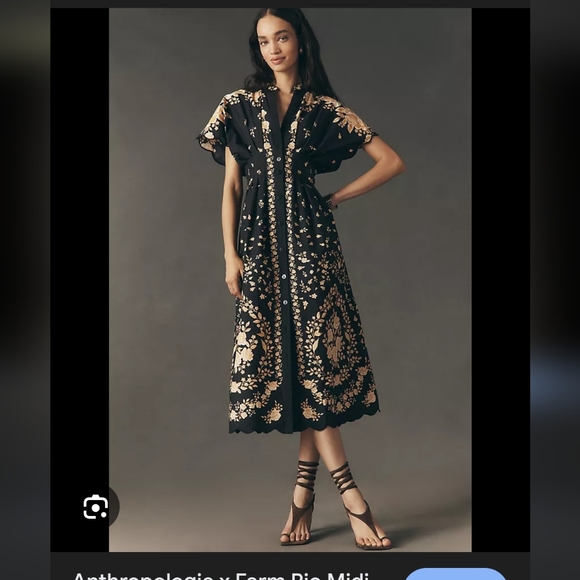 Anthropologie X FARM Rio Black and Gold Floral Midi Dress - Picture 5 of 6